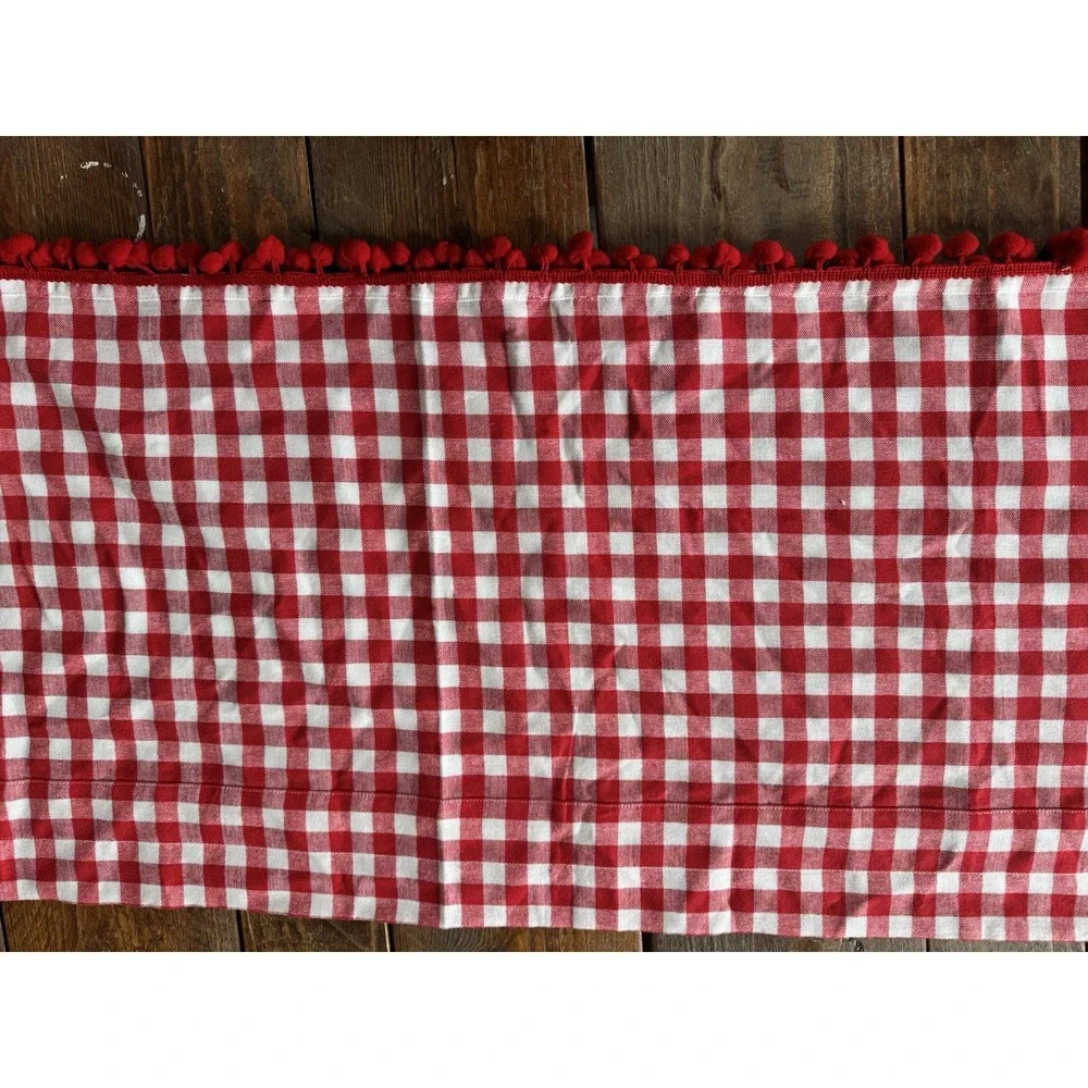 2 Pom Pom Fringed Valance Curtain Gingham Check Pioneer Woman 59
